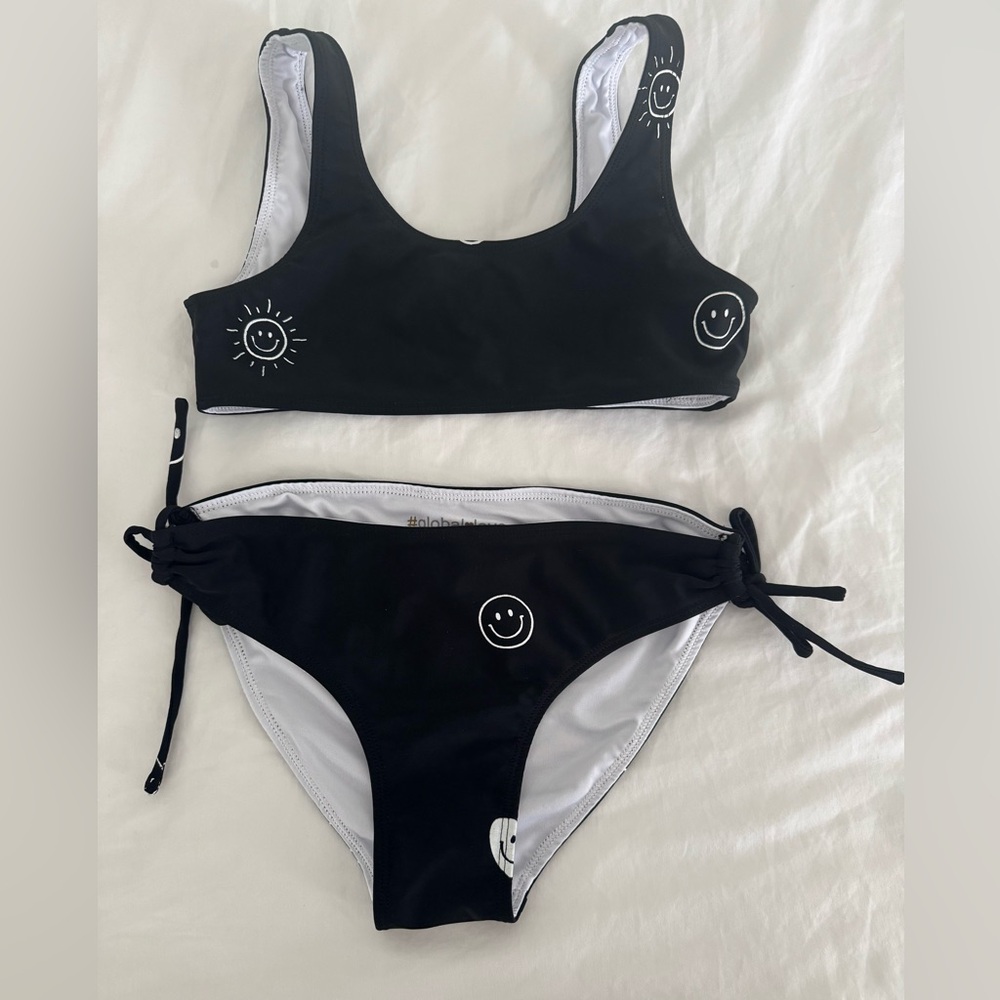 Global Love Black Bikini with Smiley Face XLarge (10/12) excellent condition